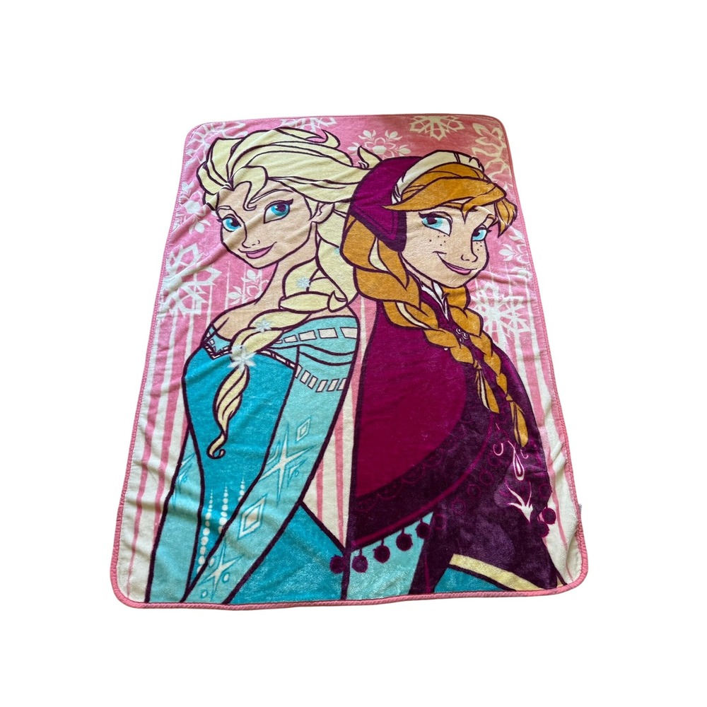 Disney Frozen Elsa Anna Plush Throw Blanket Pink Snowflake 75x56 744860